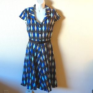 Pinup Couture Colette Dress in Blue House Harlequin